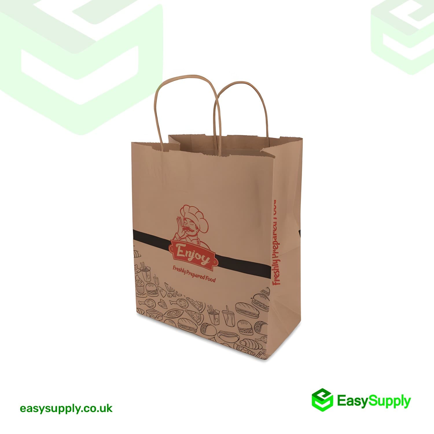ENJOY Printed Twisted Handle Brown Paper Bags Jumbo Size 320 x 210 x 320mm 