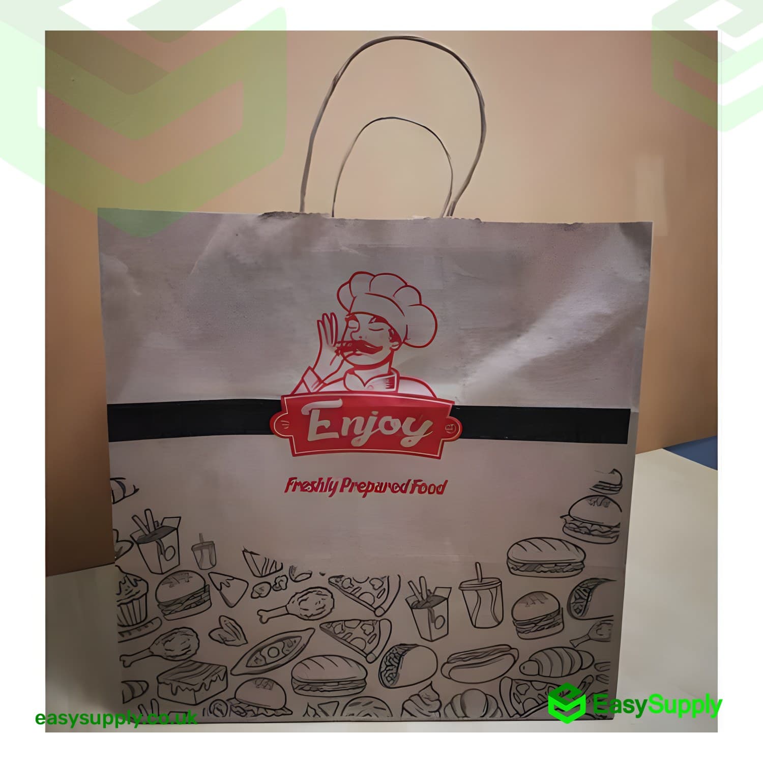 ENJOY Printed Twisted Handle Brown Paper Bags Large Size 260 x 140 x 300mm  - view 3