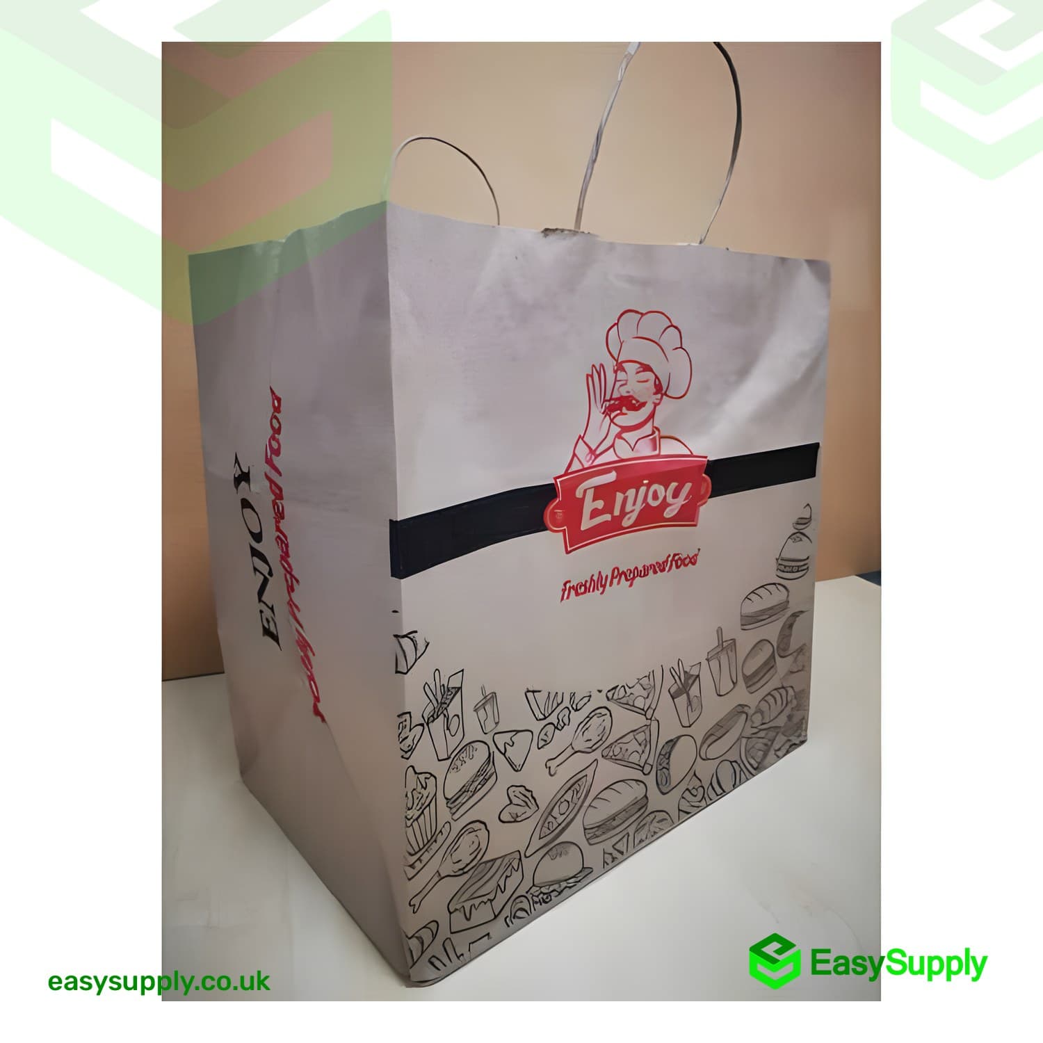 ENJOY Printed Twisted Handle Brown Paper Bags Large Size 260 x 140 x 300mm  - view 4