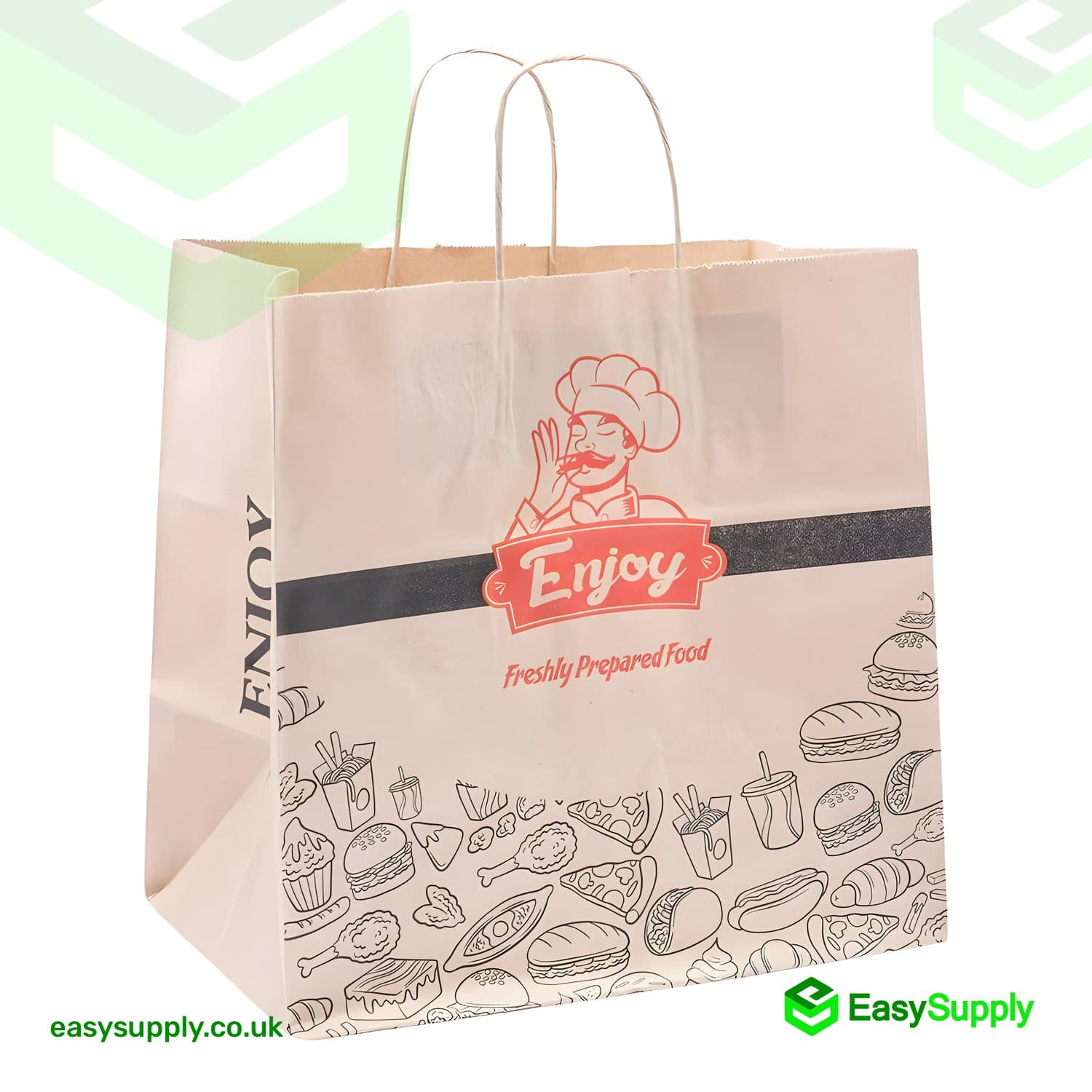 ENJOY Printed Twisted Handle Brown Paper Bags Large Size 260 x 140 x 300mm  - view 5