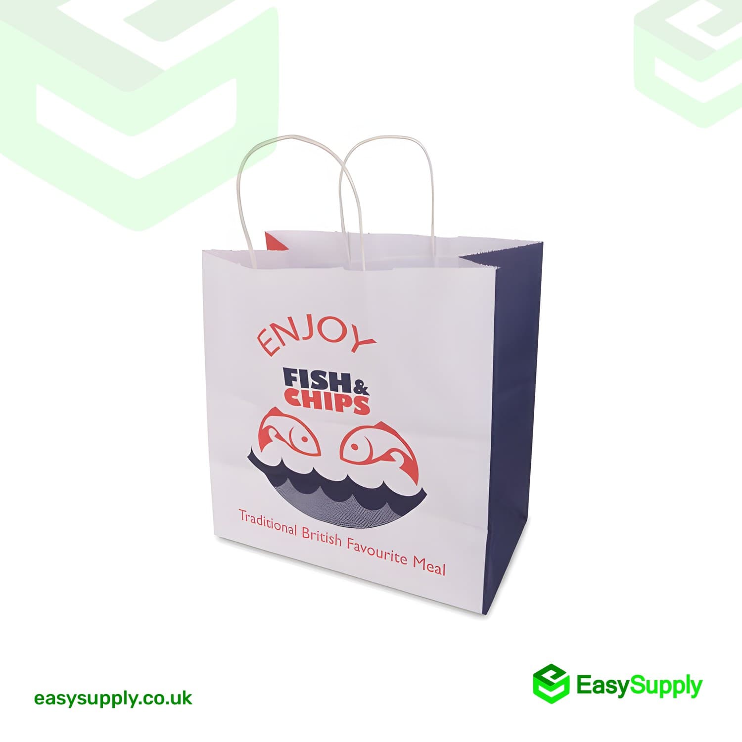 Fish&chips Twisted Handles White Paper Bags Jumbo Size 320 x 210 x 320mm 