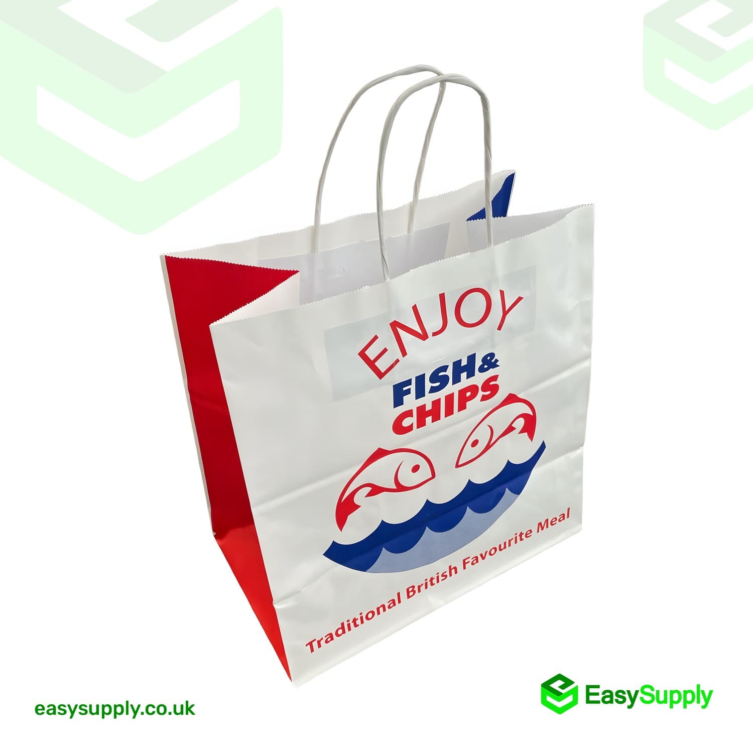 Fish&chips Twisted Handles White Paper Bags Large Size 280 x 170 x 290mm  - view 4