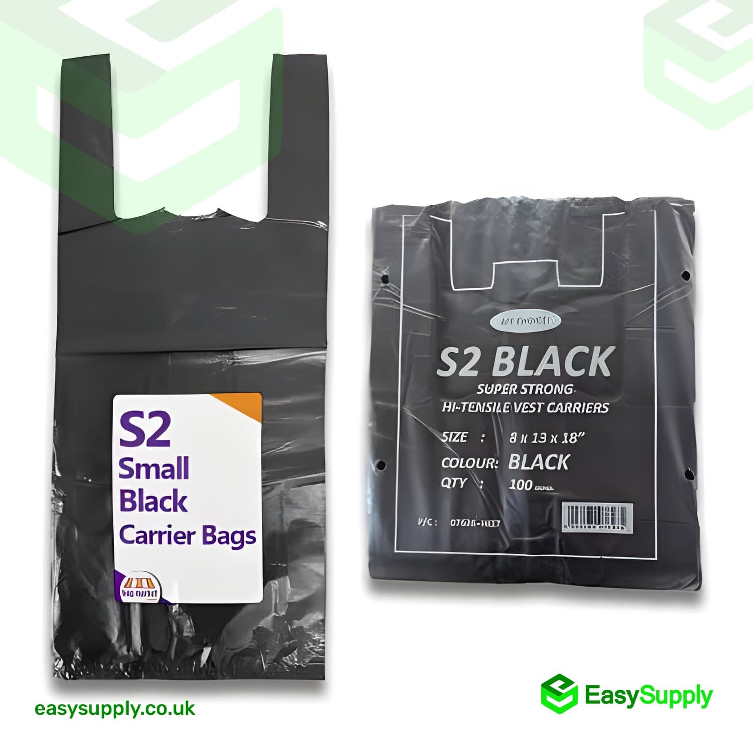 Black Vest Carriers Bags 8 x 13 x 18 Carrier Bags - view 5