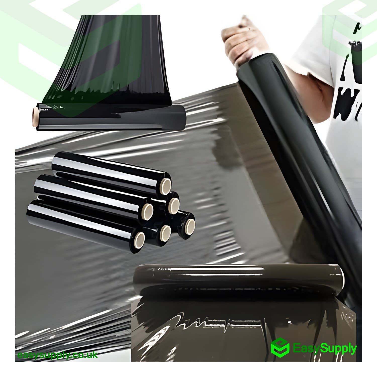 20 Micron Black Opaque Tacky 400 mm Extended Core 6 Rolls Pallet Wrap - view 3