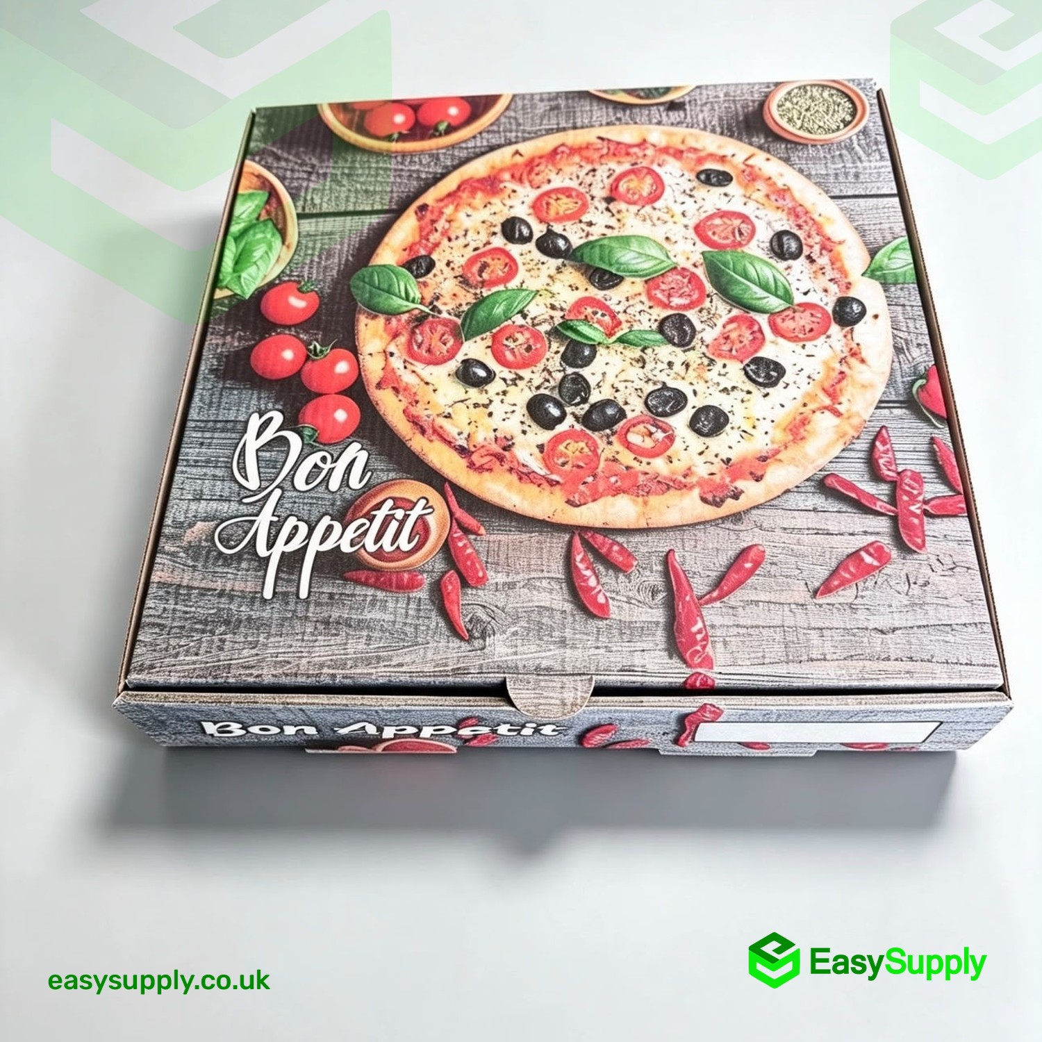 18" Pizza Box White Bon Appetit Print Premium Quality