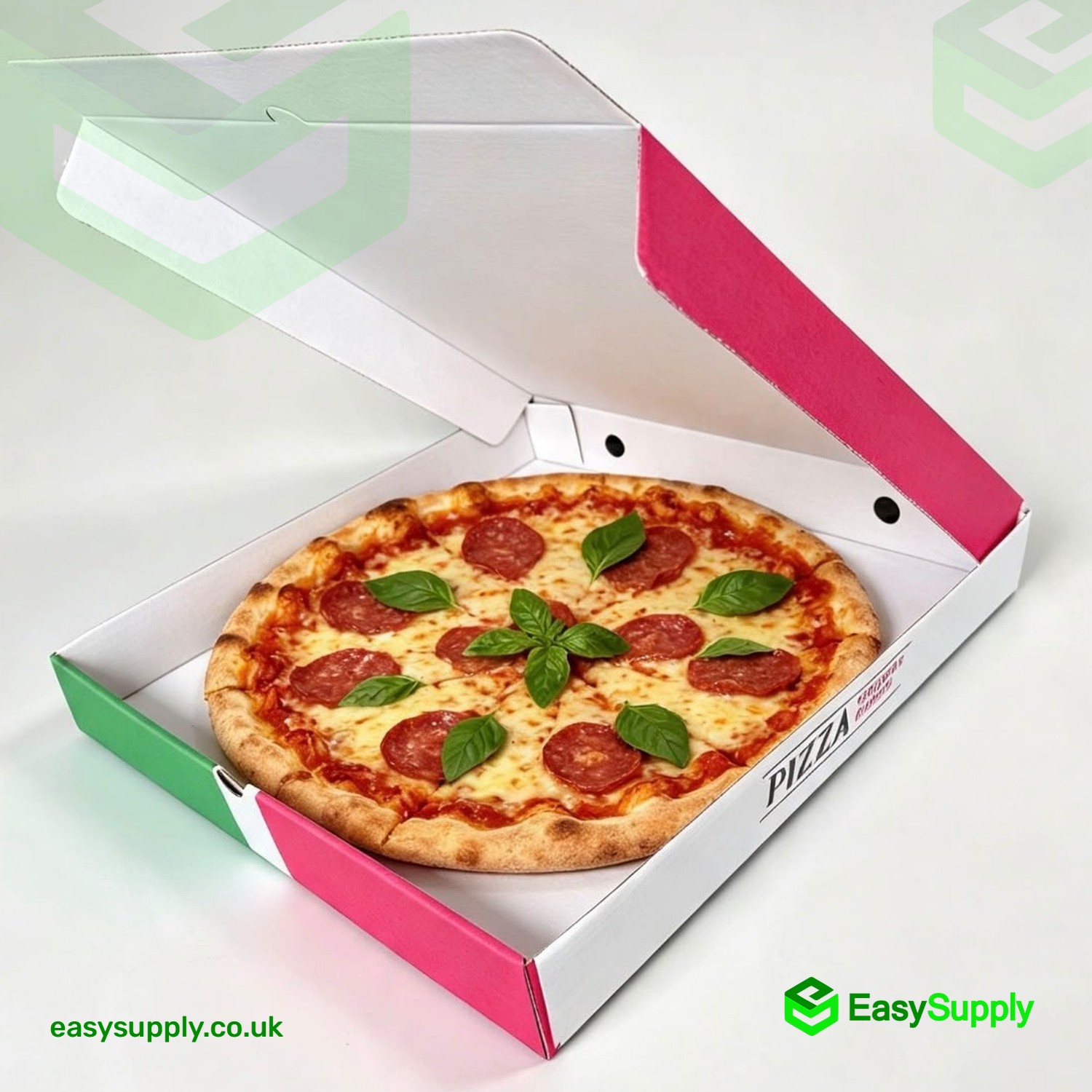13" Pizza Box White Italian Print Premium Quality (The Original Taste)