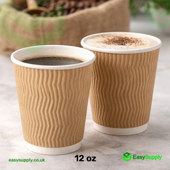12 oz Brown Kraft Ripple Cups 500 Pcs