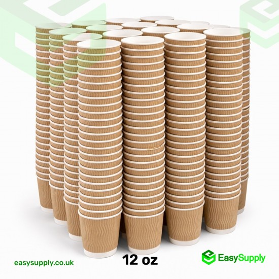 12 oz Brown Kraft Ripple Cups 500 Pcs