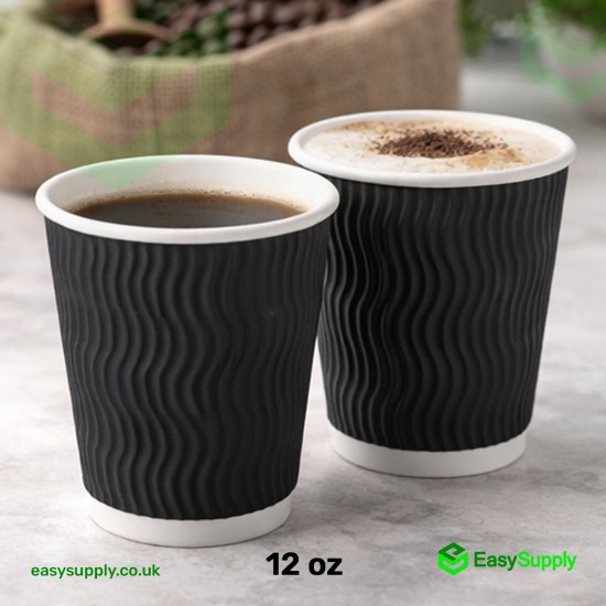 12 oz Ripple Cups Black 500 Pcs