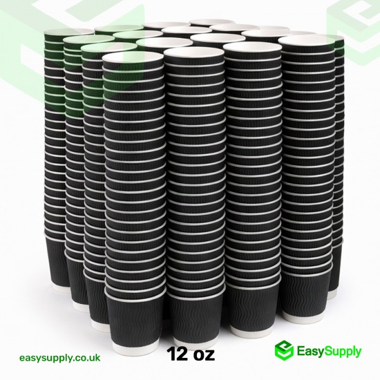 12 oz Ripple Cups Black 500 Pcs