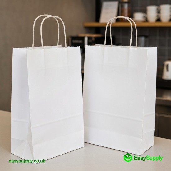 Fish&chips Twisted Handles White Paper Bags Large Size 280 x 170 x 290 mm Foil Bags
