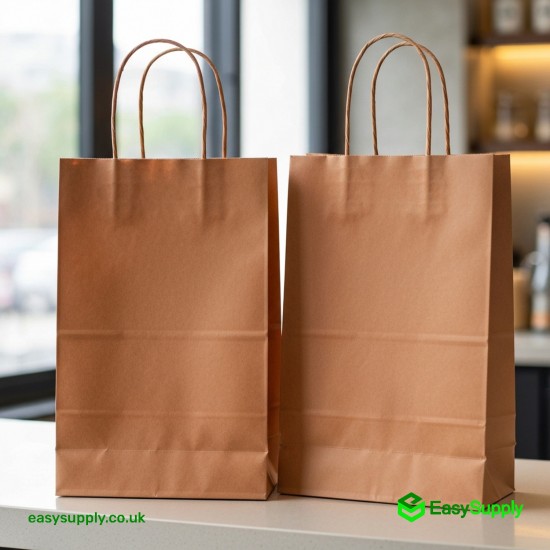 ENJOY Printed Twisted Handle Brown Paper Bags Large Size 260 x 140 x 300 mm Foil Bags