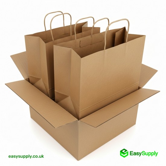 ENJOY Printed Twisted Handle Brown Paper Bags Large Size 260 x 140 x 300 mm Foil Bags