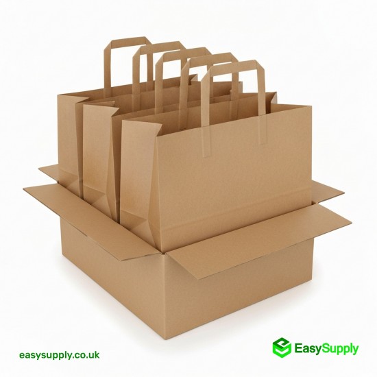 Medium Brown SOS Paper Bag External Flat Handles Size: 220 x 100 x 240 mm 250 Pcs Foil Bags