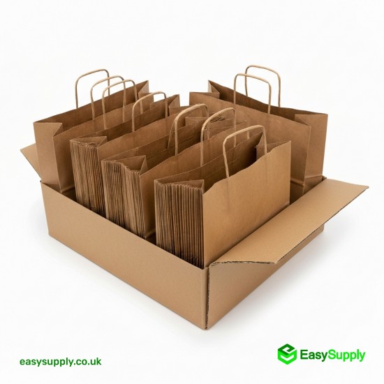Large Brown SOS Paper Bag External Flat Handles 250 x 140 x 300 mm 250 Pcs Foil Bags