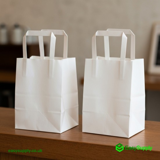 Small White SOS Paper Bag External Flat Handles 180 x 90 x 210 mm Small Foil Bags