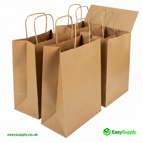 Jumbo Brown Plain Twisted Handle Paper Bags 320 x 210 x 320 100 Pcs Approx Foil Bags