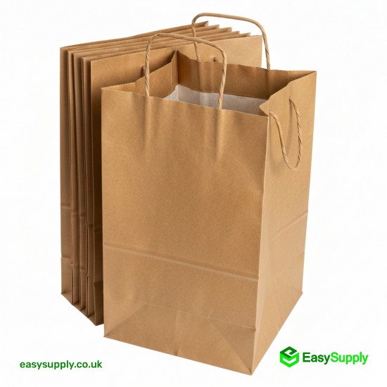 Large Twisted Handle Paper Bag Plain Brown 260 x 140 x 300 100 Pcs Aprox Foil Bags