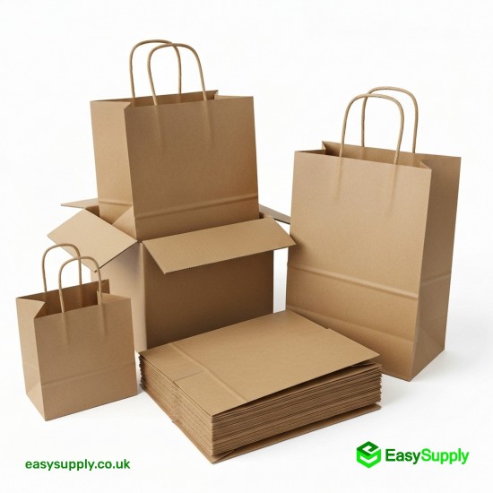 Large Twisted Handle Paper Bag Plain Brown 260 x 140 x 300 100 Pcs Aprox Foil Bags