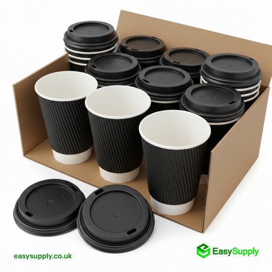16 oz 12 Black Ripple Cup Lids 500 Pcs Cups